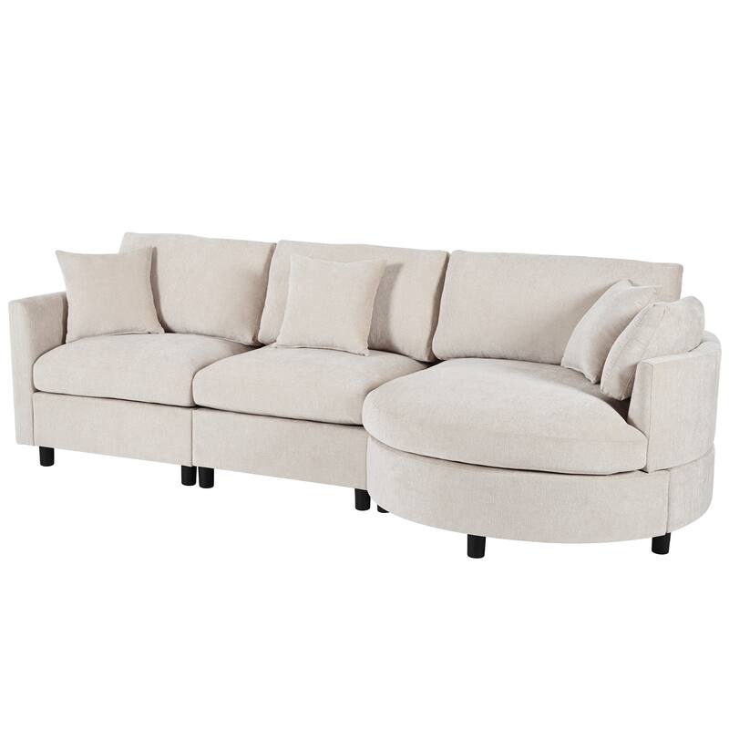 Roomfitters 107" Chenille Fabric 3-Piece Sectional Sofa, Modern Large L-Shaped Couch with Rounded Curved Chaise