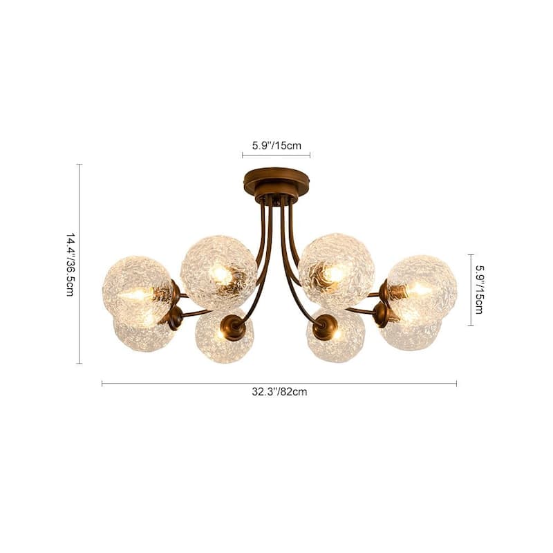 Mid-century 8-Light Rippled Glass Globe Sputnik Semi-flush Mount - N/A