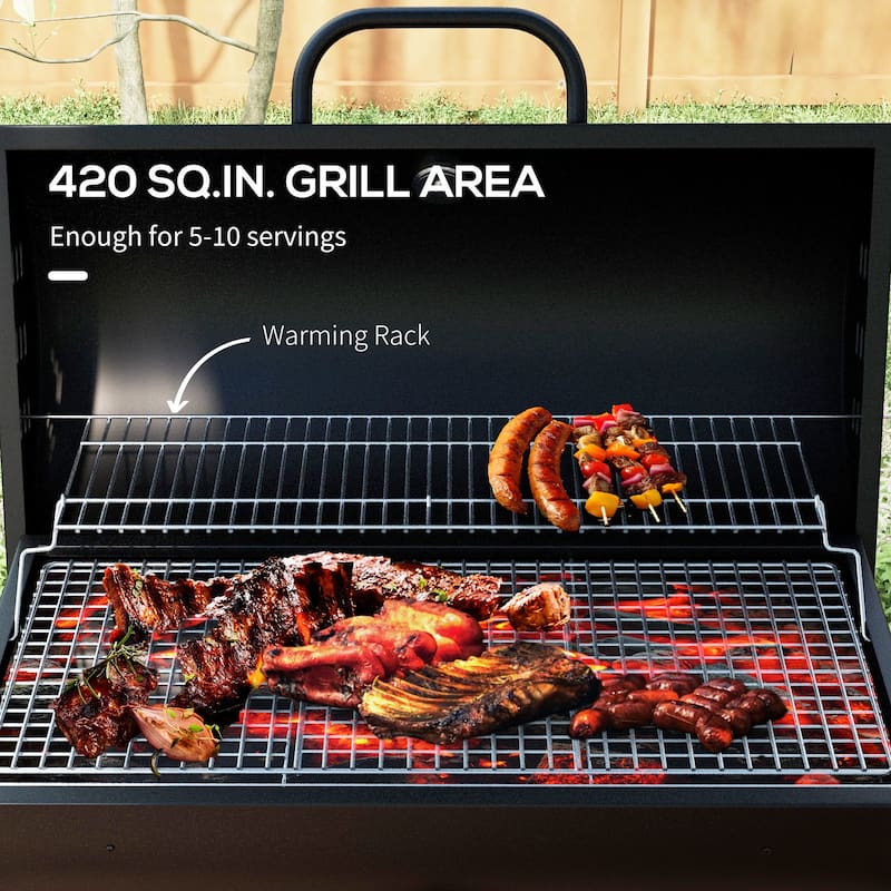 Outsunny Barrel Charcoal BBQ Grill with 420 sq.in. Cooking Area, Outdoor Barbecue with Wheels, Ash Catcher and Built-in