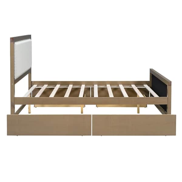 Upholstered Queen Size Platform Bed with 4 Drawers, Wood Linen Platform