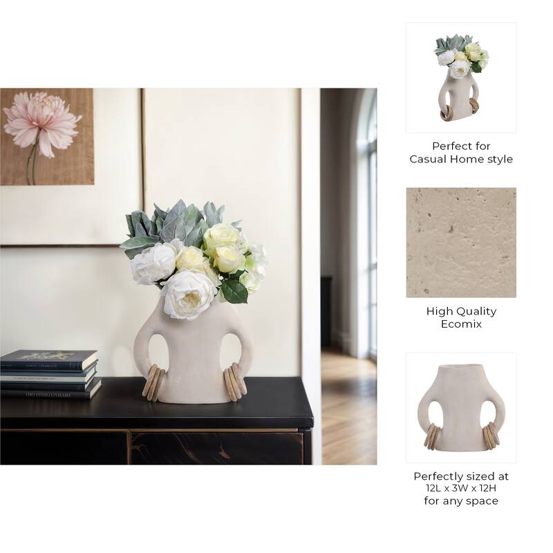 Pottery Vase Dual Ring Handles Sculptural Accent Handcrafted Form