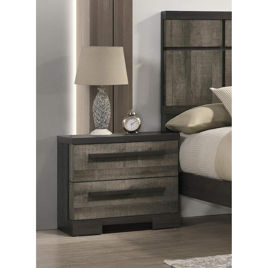 Brown Gray Wooden Nightstand with 2 Drawers