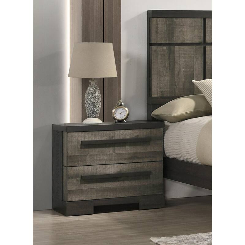 Brown Gray Wooden Nightstand with 2 Drawers - Brown