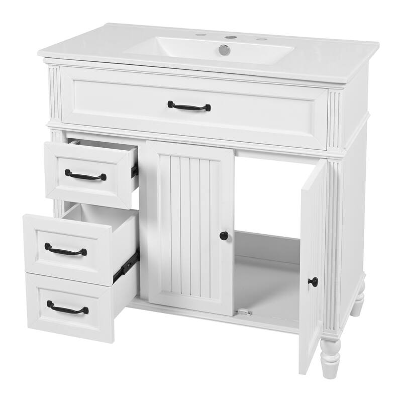 36" Bathroom Vanity with Sink, Bathroom Cabinet with Drawers, Solid Frame and MDF Board