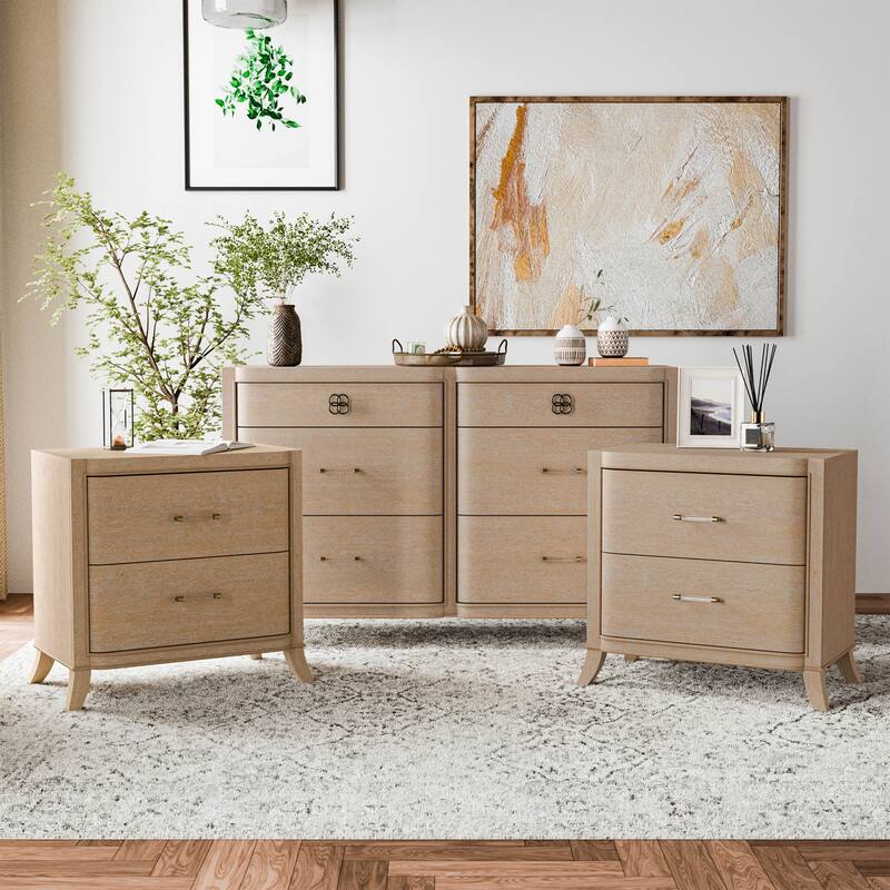Furniture of America Kian Modern 3-Piece Natural Oak Solid Wood Dresser and 2 Nightstand Bedroom Set - Natural Oak