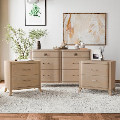 Furniture of America Kian Modern 3-Piece Natural Oak Solid Wood Dresser and 2 Nightstand Bedroom Set