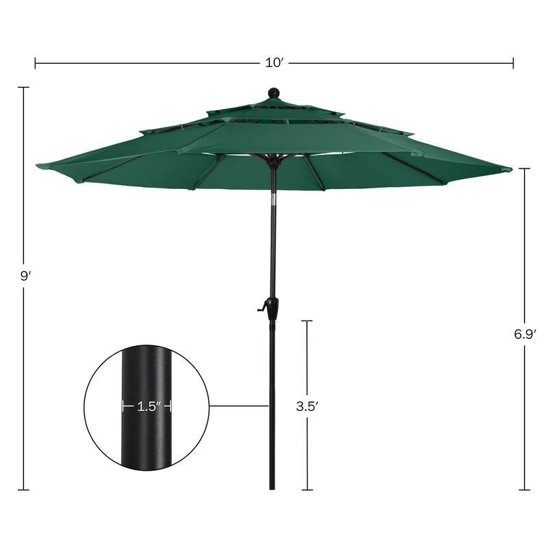 10 ft Patio Umbrella, 3-Tiered Sunshade with Push Button Tilt and Easy-Open Crank, Outdoor Umbrella for Deck, Yard