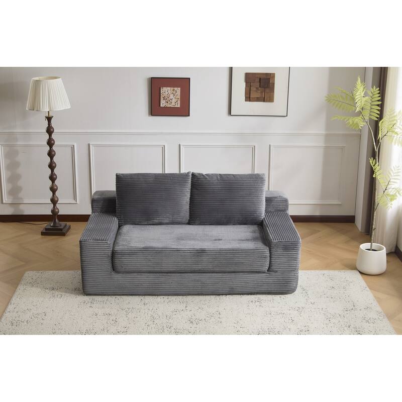 Loveseat Sofa, Comfortable Deep Seat Sofa Bed, Modern Small Corduroy Couch for Living Room Bedroom - Grey