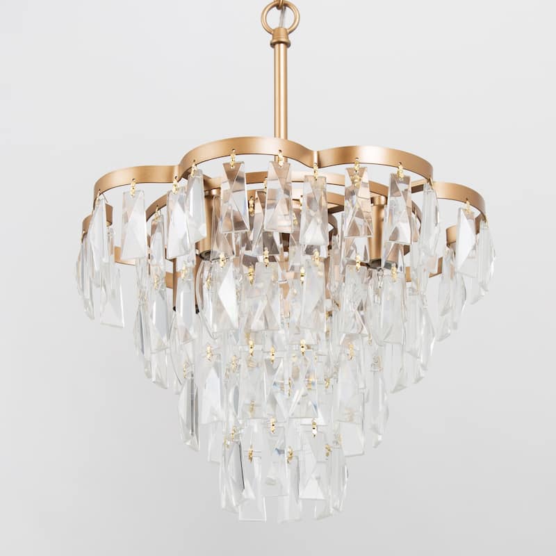 Modern Glam Gold Tiered Crystal Chandelier Transitional Drum Foyer Pendant for Dining Room - 14.1 inches
