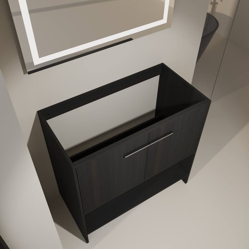 GDFStudio - Lisbon Modern Minimalist Freestanding Bathroom Vanity Cabinet with Soft Close Doors, Open Shelf, Sink NOT INCLUDED