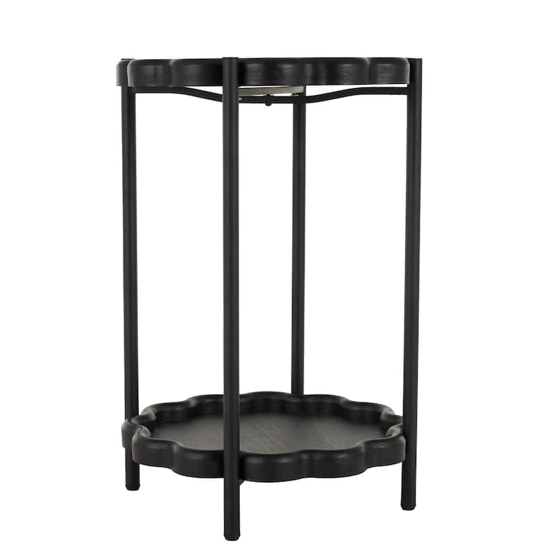 Wood Floral Inspired 2 Level Accent Table with Metal Legs - Black - Roche River Decor
