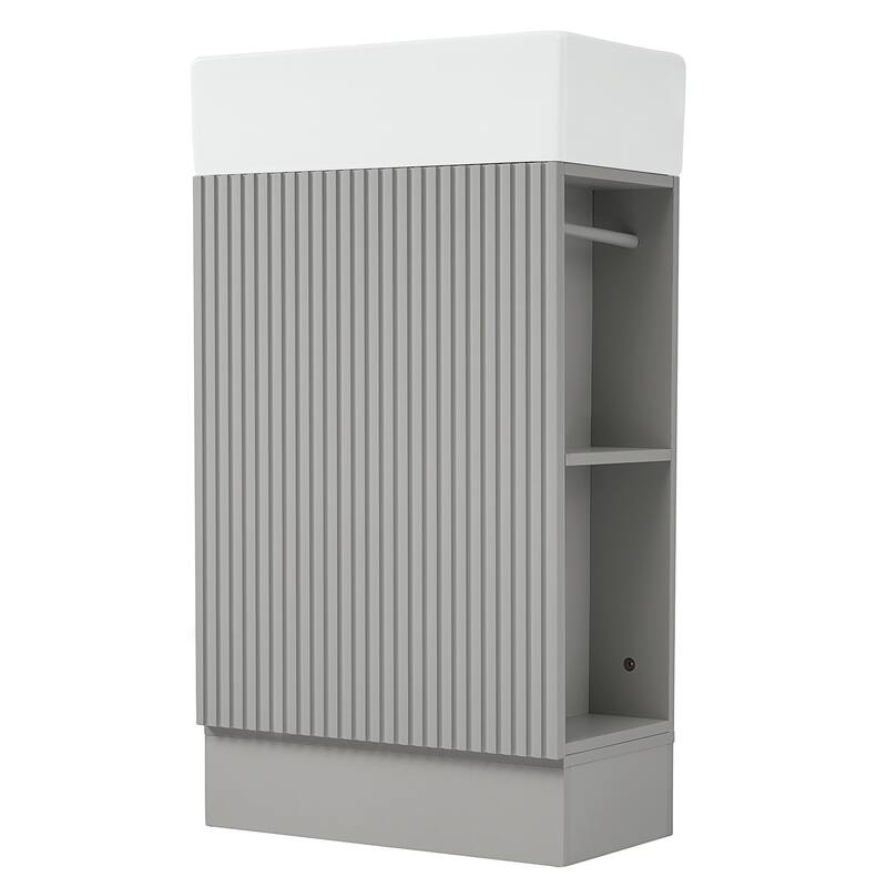 18.6" Vertical Stripe Door Cabinet Bathroom Vanity with Sink, Toilet Paper Holder and 2-tier Shelf - Available Left or Right