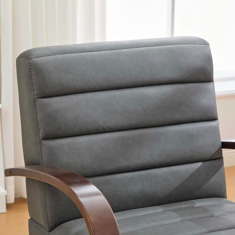 Modern Upholstered 360° Swivel Accent Chair with Solid Wood Armrests and Comfy Lounge Reading Chair, Single Sofa Armchair