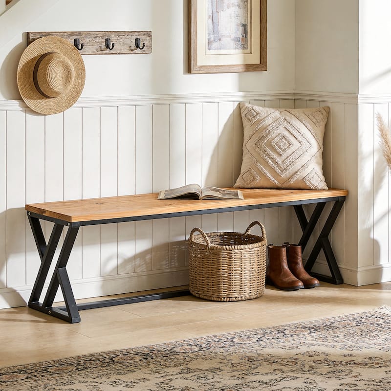 55" Solid Wood Entryway Bench - Brown