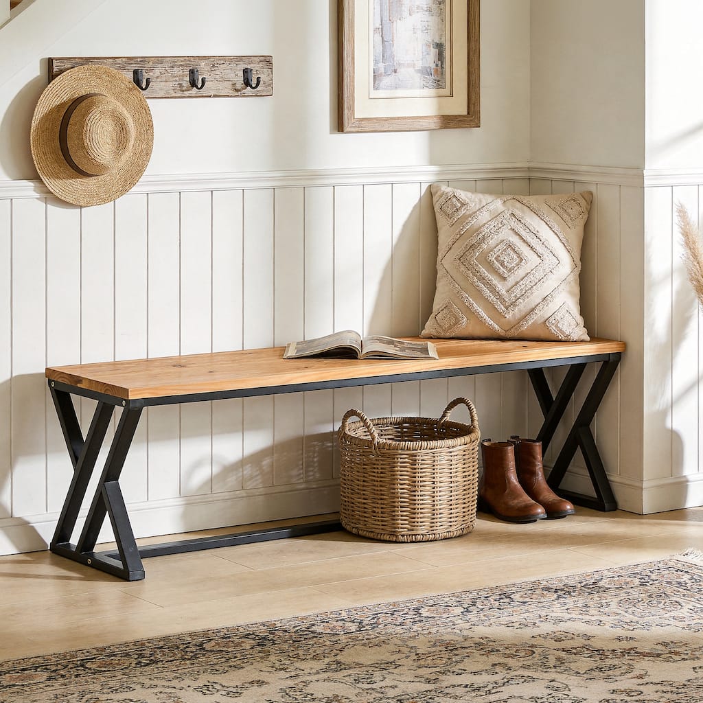 55" Solid Wood Entryway Bench