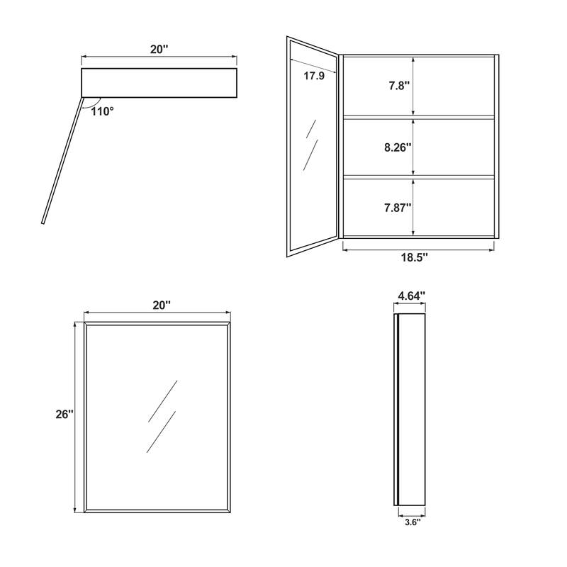 Bathroom Medicine Cabinet with Mirror - 26*20