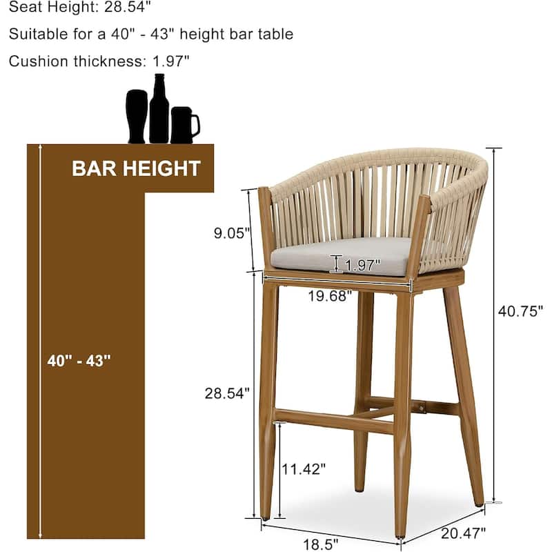 PURPLE LEAF 2 Set of Modern Bar Stool with Backrest and Arm Aluminum Legs Cushion include