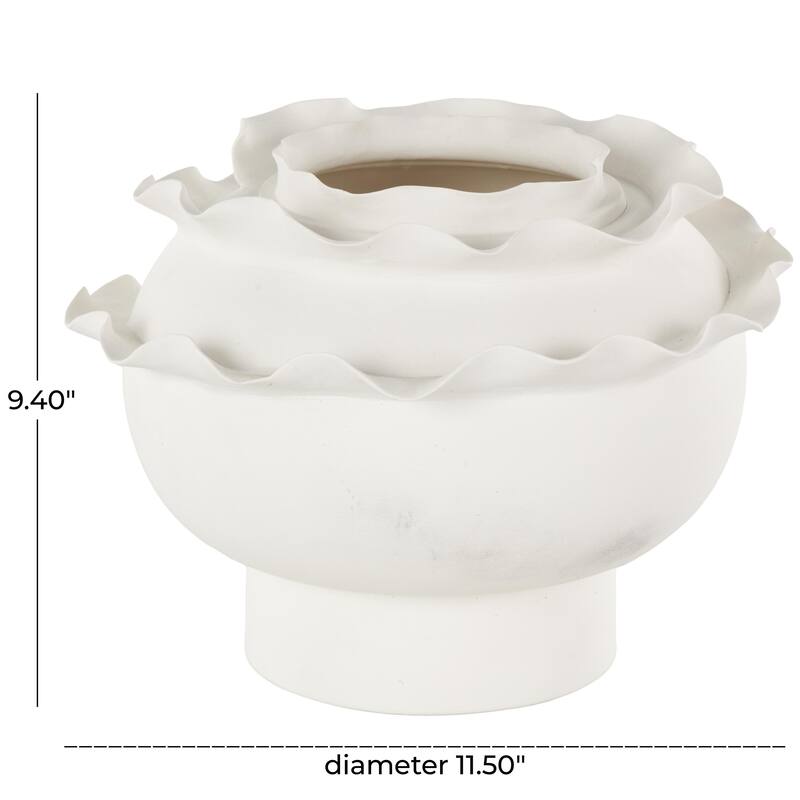 White or Black Ceramic Wide Rounded Floral Inspired Abstract Decorative Vase with Layered Petals