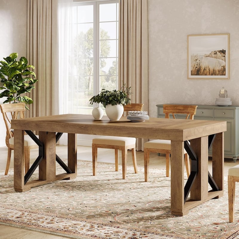 70.8 Inch Dining Table for 6 People, Farmhouse Wooden Kitchen Dinner Table
