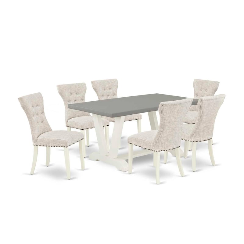 HomeStock 7-Piece Rectangle Natural Oak Finish Solid Wood Top Dining Table with 6-Parson Chairs