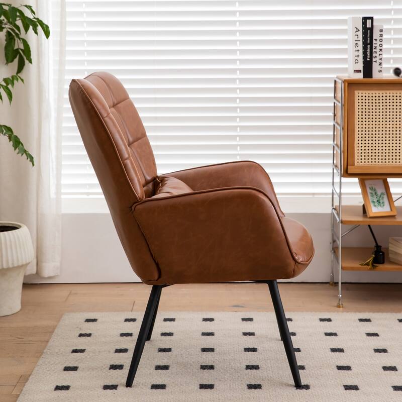Modern 27.4" High Back Upholstered Arm Chair with Metal Legs and Soft Padded