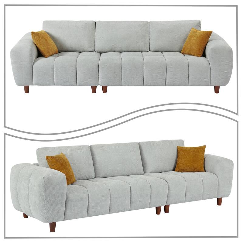 Modern Polyester Fabric Upholstered 3-Seater Sofa with Two Pillows