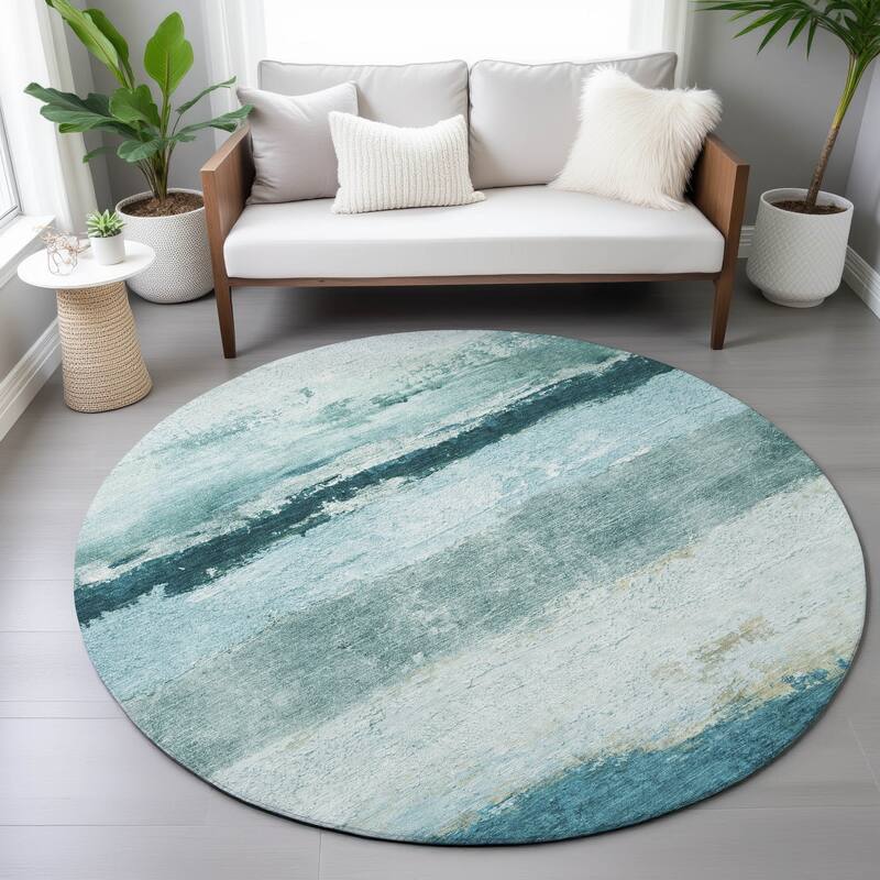 Machine Washable Indoor/Outdoor Watercolor Ombre Chantille Rug