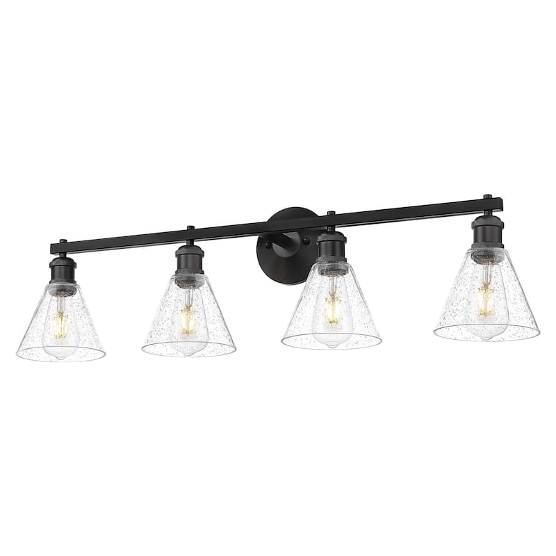 35 Inch 4-Light Wall Sconces Matte Black Bathroom Lights Seeded Glass