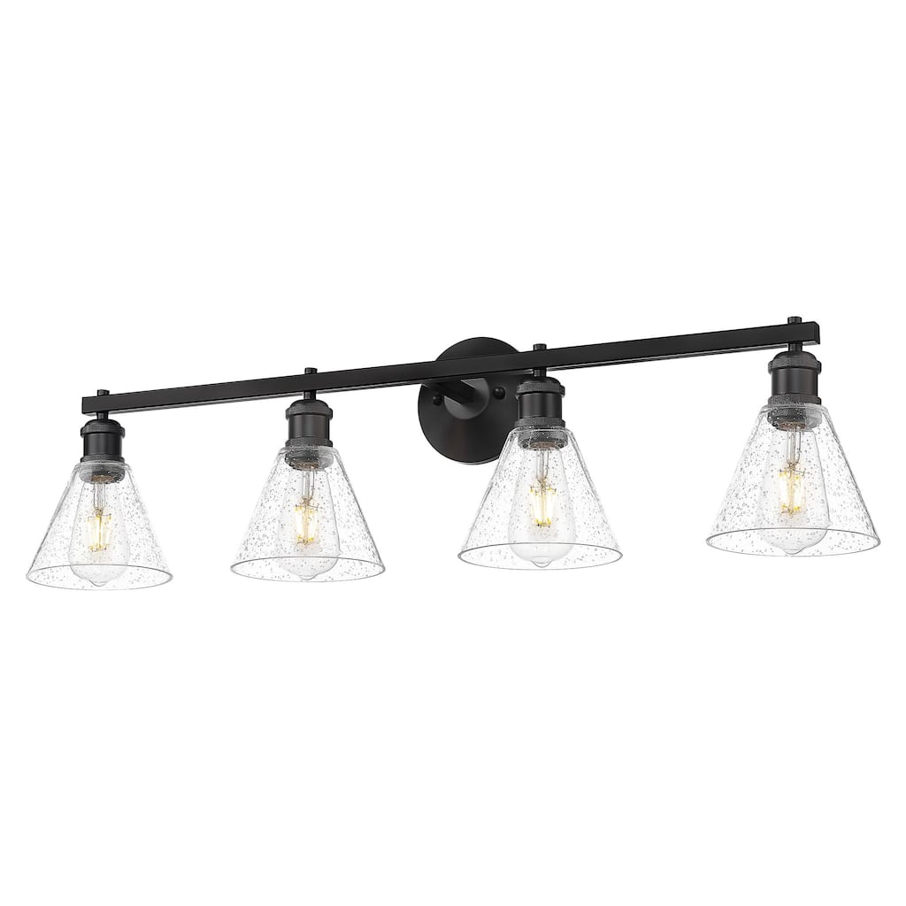 35 Inch 4-Light Wall Sconces Matte Black Bathroom Lights Seeded Glass