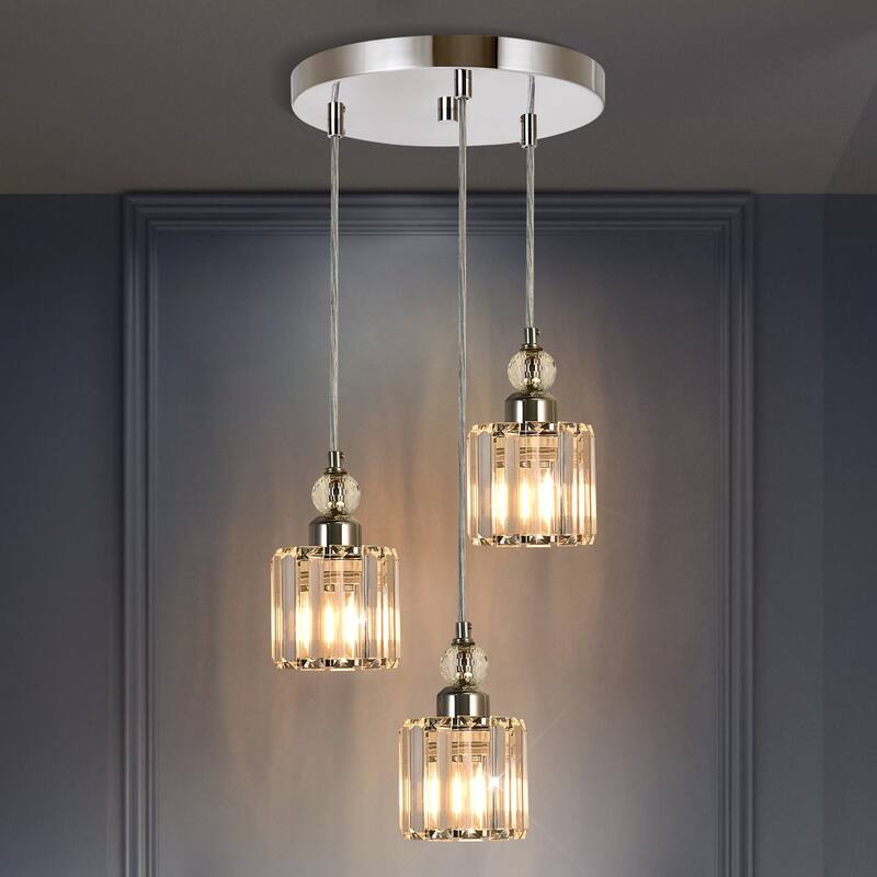 OYIPRO 3/5-Light Cluster Crystal Chandelier Kitchen Island Pendant Light - 3-Light - Chrome