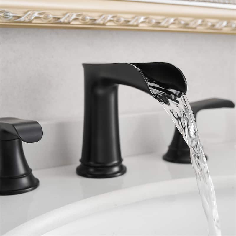 8 Inch Widespread Waterfall Bathroom Faucet with Pop-up Drain Kit Brass Double Handle Modern Bathroom Sink Vanity Faucets