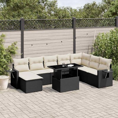 vidaXL Patio Sofa Set with Cushions Outdoor Furniture 8 Piece Poly Rattan - 21.7 x 39.4 x 28.7