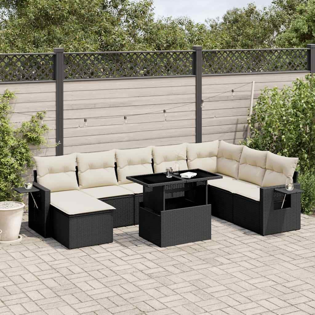 vidaXL Patio Sofa Set with Cushions Outdoor Furniture 8 Piece Poly Rattan - 21.7 x 39.4 x 28.7