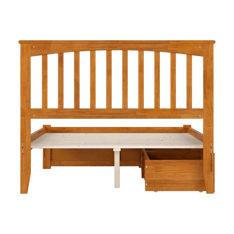 Solid Wood Platform Bed with Footboard & Storage Drawers - Full Size Bed Frame