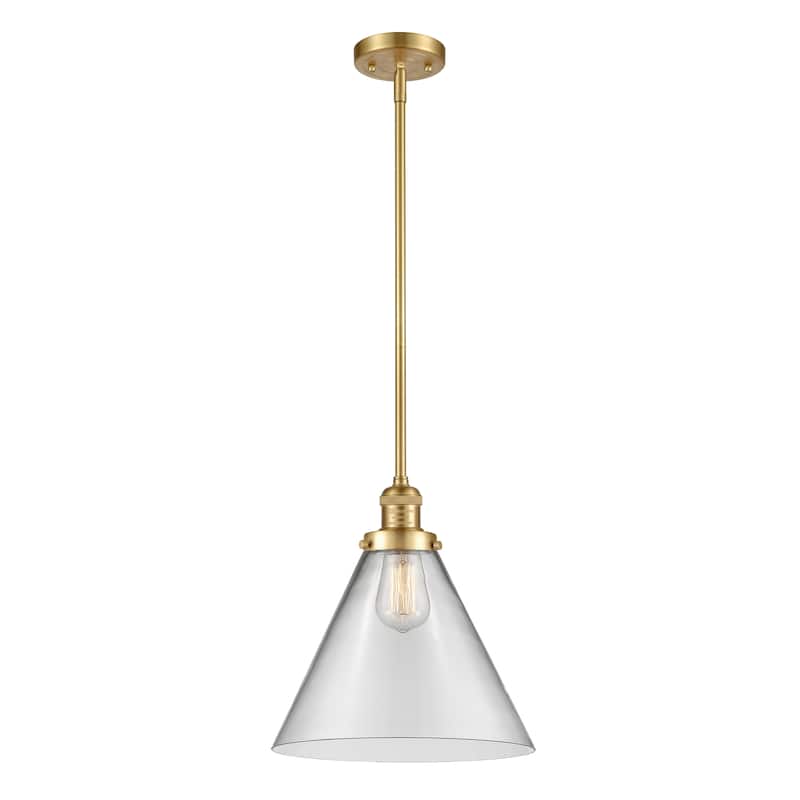 Innovations Lighting Franklin Restoration Cone - 1 Light 12" Stem Hung Mini Pendant - Clear/Satin Gold