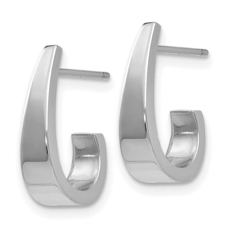 Curata 14k White Gold Polished J Hoop Post Earrings - 14x4mm