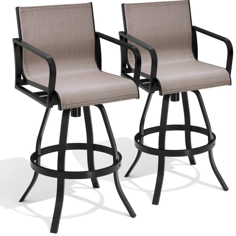 Outdoor Indoor Patio Aluminum Premium Sunbrella Fabric Swivel Barstools - AUGUSTINEASHE - 2-Piece