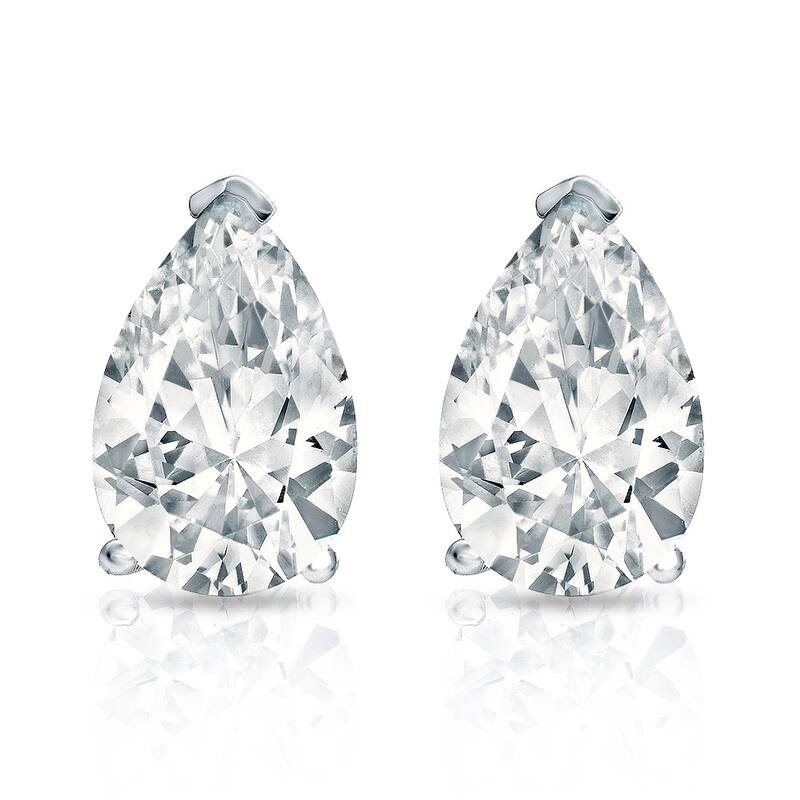 Auriya Plat Gold Lab Grown 4.50 carat TDW Pear Diamond Stud Earrings V-End Prong Push-back