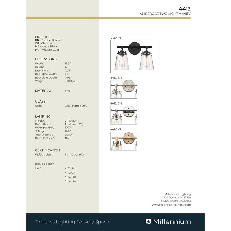 Millennium Lighting Amberose Vanity Light with Hammered Glass Shades