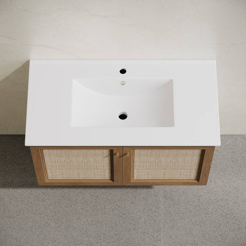 Classe 36" Wall-Mounted Bathroom Vanity In Brown Oak With Single Faucet Hole Vanity Top - 36