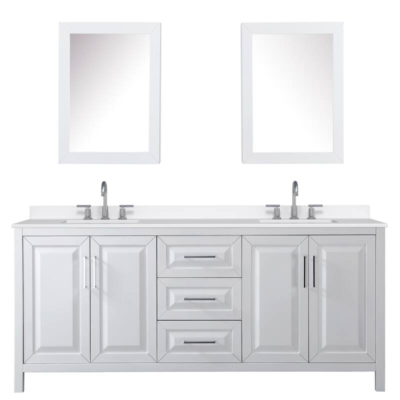 Daria 80-inch Double Vanity, 3 Hole Quartz Top, Med Cabinets