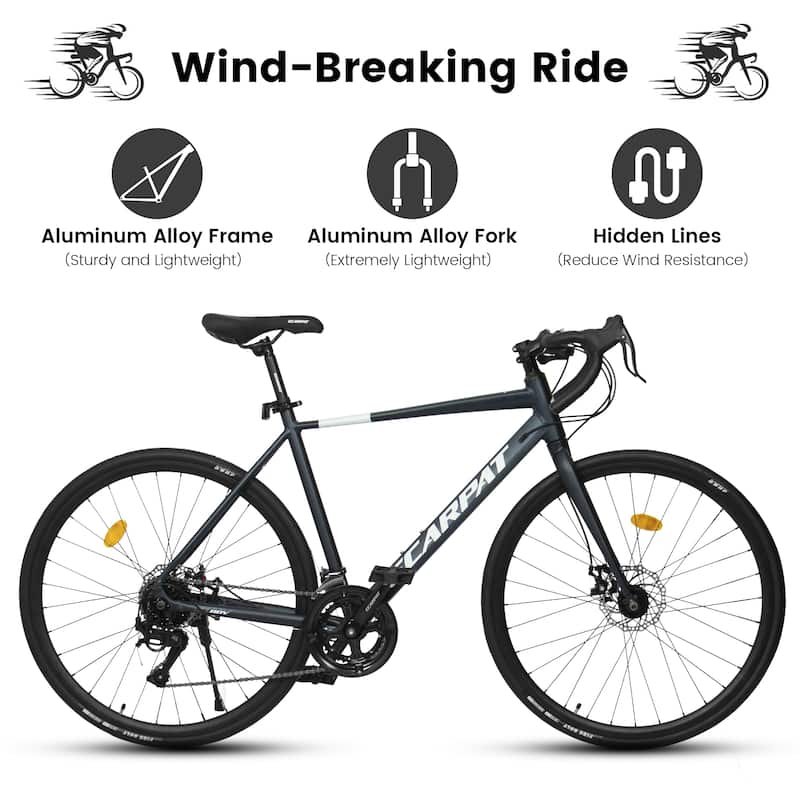 28" Road Bike, Lightweight Aluminum Frame, Disc Brakes, 16-Speed, Fast Acceleration for Men and Women, for High-Intensity Riding