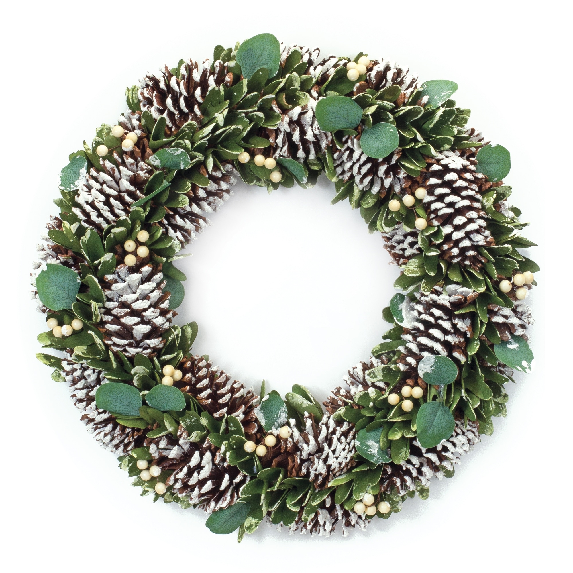 Cone and Berry Wreath 20"D - Green, White - 20 x 4 x 20