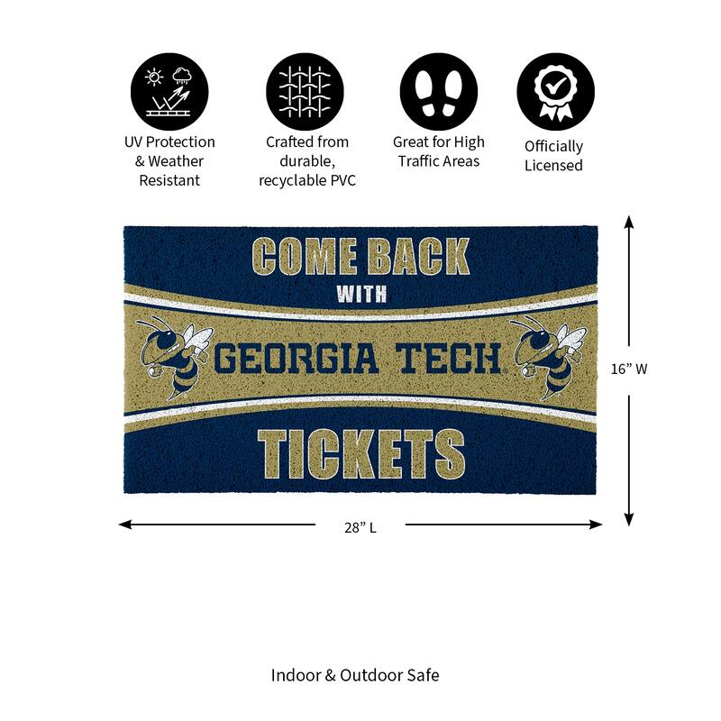 Georgia Tech 28 in. x 16 in. PVC "Come Back With Tickets" Trapper Door Mat