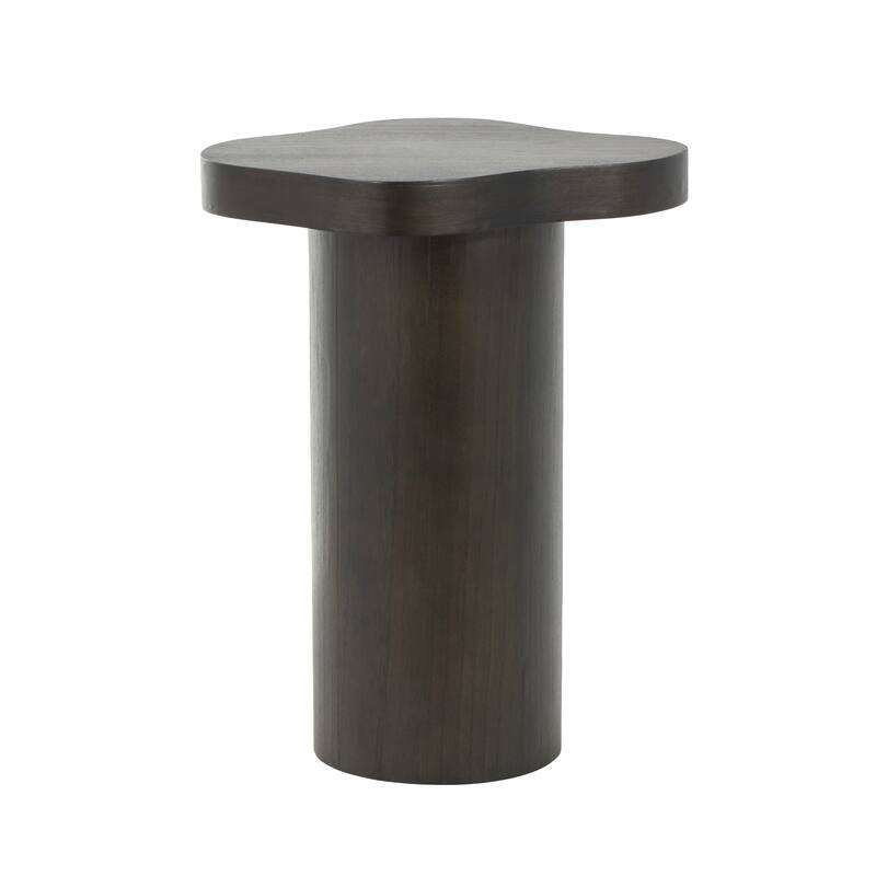 Black or Brown Wood Pedestal Side End Accent Table with Rounded Square Top