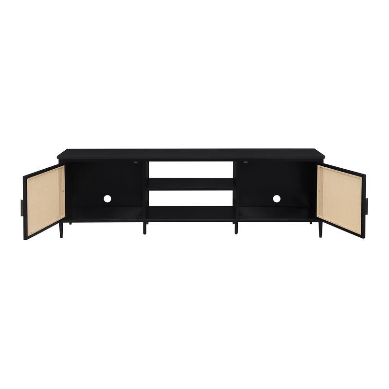 2 Doors and 2 Open Shelves Metal TV Stand in Black