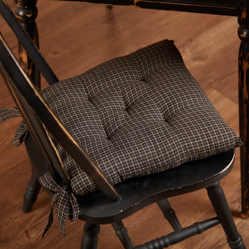 Kettle Grove Plaid Chair Pad - Single - 14 inches - Country Black/Khaki