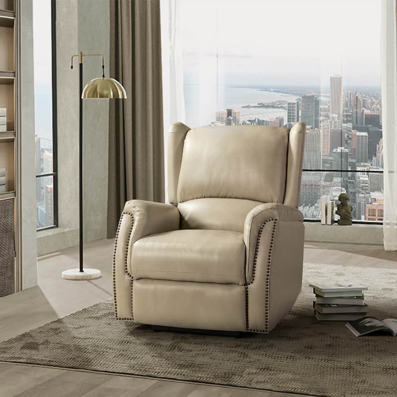 Eliseo Traditional Genuine Leather Wooden Upholstery Power Recliner with USB Port and Wingback Design