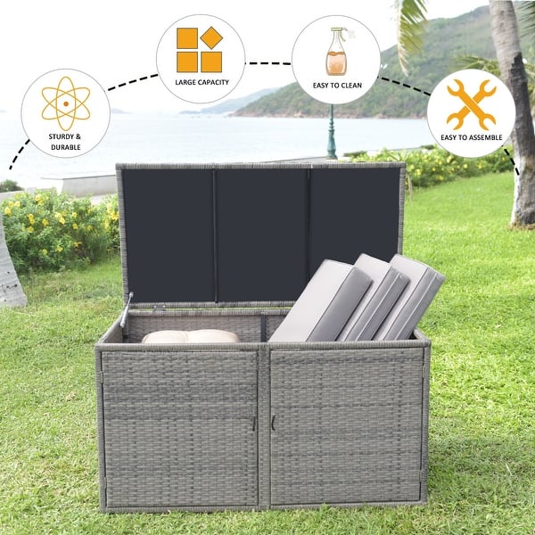 dimension image slide 0 of 2, Gymax 88 Gallon Rattan Storage Box Outdoor Patio Container Seat w/ - See Details