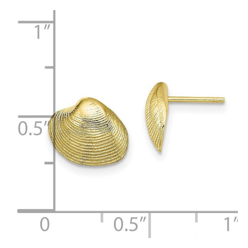Curata 10k Yellow Gold Clam Shell Post Earrings - 9.11x10.68mm